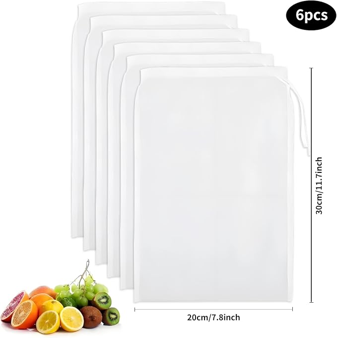 6 Pcs Nut Milk Bag 12 x 8 Inch Yogurt Strainer 200 Mesh Cheese Cloth Bag for Straining Reusable Fine Mesh Strainer for Filtering Yogurt Juice Coffee Tofu Tea Cheese