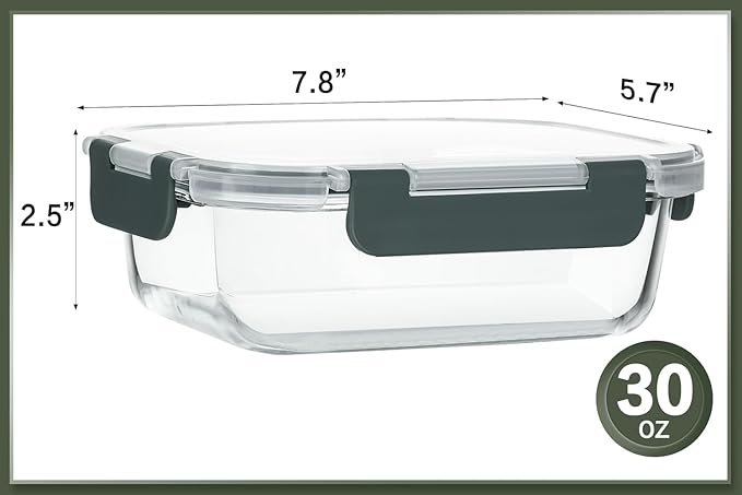 10 Packs 30 oz Glass Meal Prep Containers with Lids | Glass Food Storage Containers with Lids, Airtight Lunch Bento Boxes, Microwave, Freezer and Dishwasher, Gray