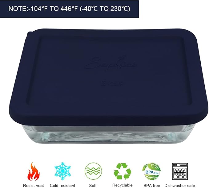 Sophico 6 Cup Rectangle Silicone Airtight Replacement Lid for Pyrex 7211-PC | Food Grade Silicone, Leakproof、Airtight Lids, Dishwasher Microwave Safe(2 pack)