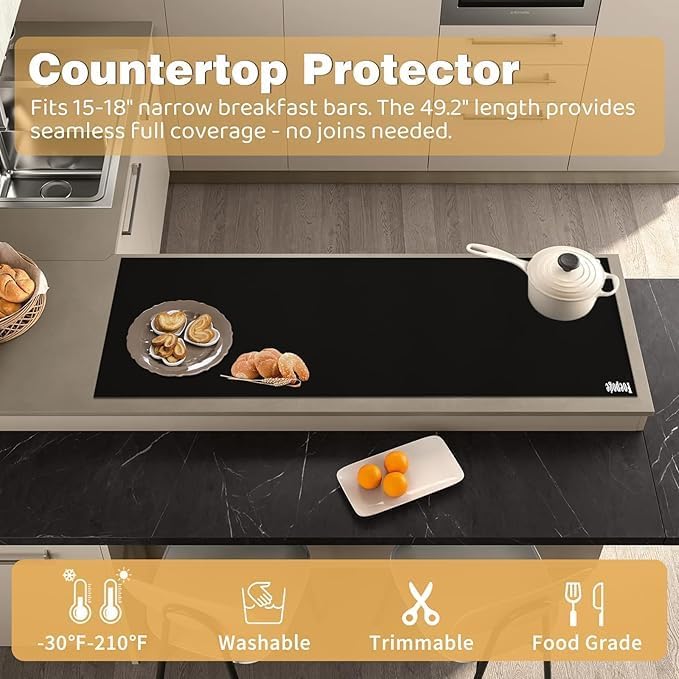 49.2" x 15.7" Large Silicone Mat for Kitchen Counter Protector, Cuttable | Silicon Countertop Protector Mat Heat Resistant Mats for Countertop, Cut to Fit Placemat Ship Roll by Foepoge, Black