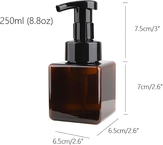 Foaming Soap Dispenser, 9oz Plastic Refillable Pump Bottle, 2 Pack, Amber | Hand Dispenser for Liquid Soap, Shampoo & Body Wash – Saves Soap with Rich Foam, Reusable, Easy to Refill, BPA-Free
