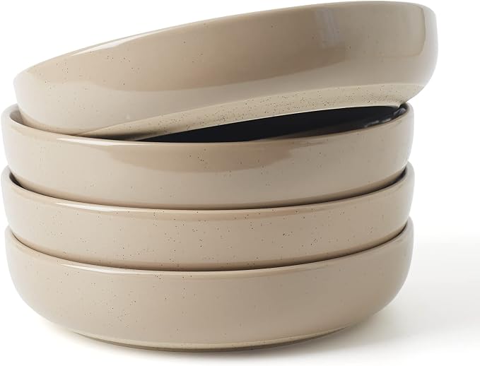 famiware Milkyway 33 oz Pasta Bowls Set of 4, Cinnamon Brown | Scratch-Resistant Stoneware Salad Bowls, Stackable, Dishwasher & Microwave Safe, Lead-Fre