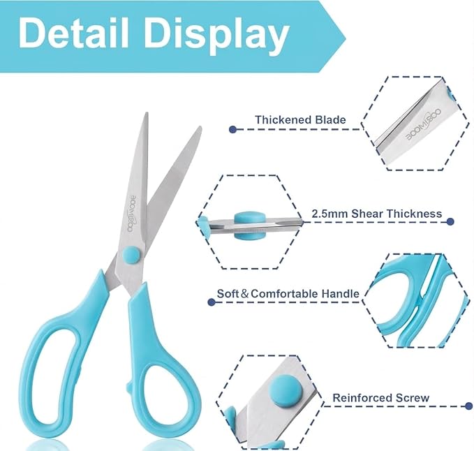 Scissors, BOOMIBOO 8" All Purpose 24 Pack - Comfort-Grip Scissors for Office Desk Accessories Sewing Fabric Home Craft School Supplies, Teacher/Class Supplies, Right/Left Handles (Rainbow Color)