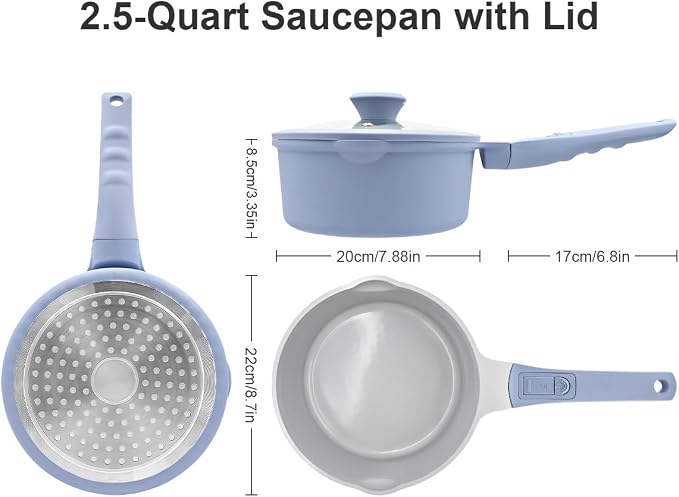 AIKENBBKK Nonstick Sauce Pan with Lid, 2.5 Qt Ceramic Saucepan with Lid, Non Stick Sauce Pan, Milk Pot&Sauce Pot&Saucepan with Pour Spout, Detachable Handle Milk Pan, Induction Compatible, Oven Safe