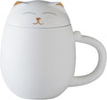 HEER Cat Ceramic Tea Mug 13.5oz with Infuser and Lid, White | Cat Lover & Cat Mom Birthday Gift for Women, Perfect for Loose Leaf Tea, Tea Strainer Cup for Home & Office Use