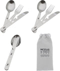 4-in-1 Camping Utensils Hiking Cutlery Set with Carrying Bag - 3 Pack | Portable Stainless Steel Flatware Spoon Fork Knife & Bottle Opener Combo for Picnic Travel, Backpack Outdoor Gear, Lunch Box