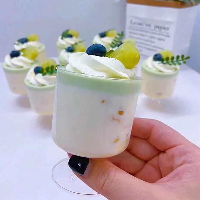 120 Pcs Dessert Cups with Spoons 60 Pcs 5 OZ Mini Clear Plastic Dessert Parfait Cup 60 Pc Spoons for Party Small Round Serving Goblet Wine Shot Disposable Fruit Ice Cream Mousse Pudding Appetizer Bowl