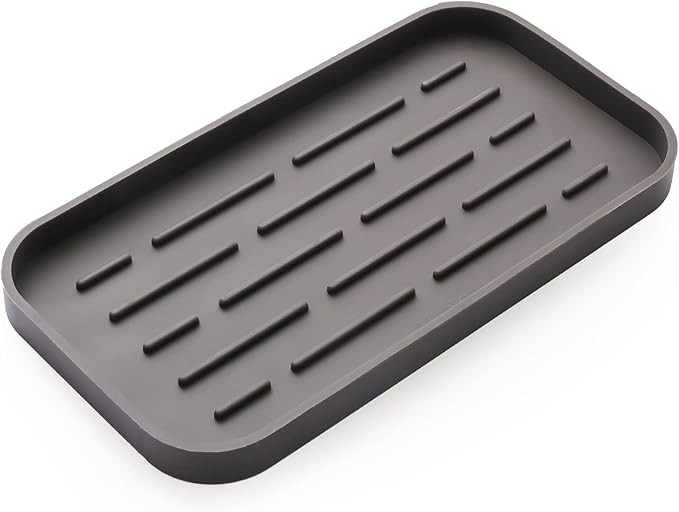 MicoYang Silicone Kitchen Sink Organizer Tray for Multiple Usage,Eco-Friendly Sponges Holder for Kitchen Bathroom Counter or Sink,Dish Soap Dispenser,Scrubber,Bottle,Cup (Coffee, 10"×5.3")