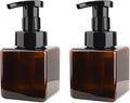 Foaming Soap Dispenser, 9oz Plastic Refillable Pump Bottle, 2 Pack, Amber | Hand Dispenser for Liquid Soap, Shampoo & Body Wash – Saves Soap with Rich Foam, Reusable, Easy to Refill, BPA-Free