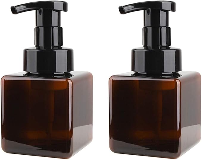 Foaming Soap Dispenser, 9oz Plastic Refillable Pump Bottle, 2 Pack, Amber | Hand Dispenser for Liquid Soap, Shampoo & Body Wash – Saves Soap with Rich Foam, Reusable, Easy to Refill, BPA-Free