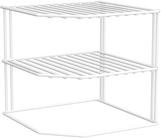 ROFAY Kitchen Cupboard Organiser, 3 Tier White Corner Plate Rack for Kitchen Cupboard Storage - Cupboard Shelf Insert Organiser (Pack of 2)