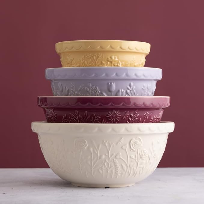 Mason Cash In the Meadow S30 Mixing Bowl, 1.15 Quart Mixing Bowl, Embossed Floral Daffodil Design, Durable Ceramic Bowl for Baking Bread Dough, Cake Batter, Cookies & Kitchen Serving Bowl