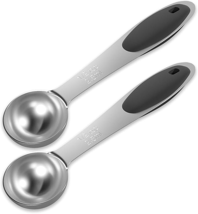 2PCS 1/2Tsp(2.5ml) Measuring Spoon, Stainless Steel Measure Scoop | Accurate, BPA-Free, Dishwasher Safe, Silicone Grip, Engraved Marking, Kitchen Essential