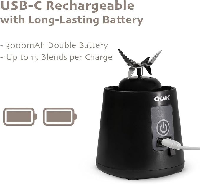 Portable Blender - Cordless 13oz. Personal Blender for Shakes and Smoothies, Licuadora, BPA Free, USB-C Rechargeable, Mini juicer for Travel, Leakproof, Juicer Cup, Ice Crush (Gray)