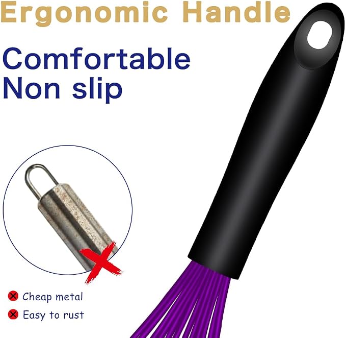 OYV Silicone Whisk Set of 3, 8/10/12 Inch, Dishwasher Safe,Red/Purple/Green | Sealed Waterproof Handles, Non-Scratch Silicone-Coated Wires, Nonstick-Safe, Durable Stainless Steel Cores, Easy To Clean