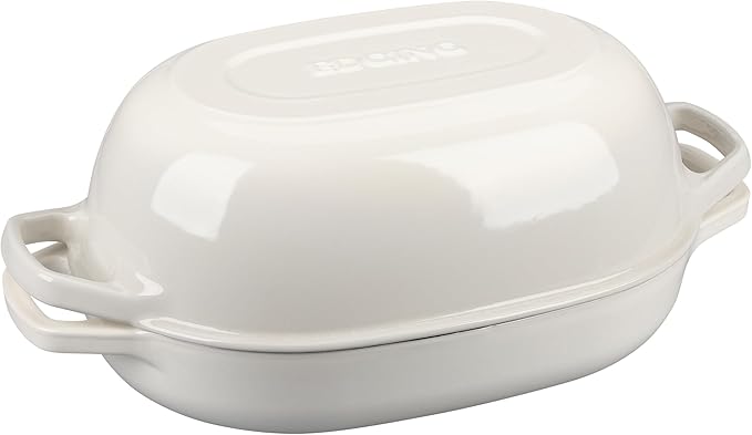 EDGING CASTING Enameled Cast Iron Oval Dutch Oven Pot with Lid, Dutch Oven for Sourdough Bread Baking, Bread Oven, Bread Dutch Oven, Oval Bread Pan, 7qt, White