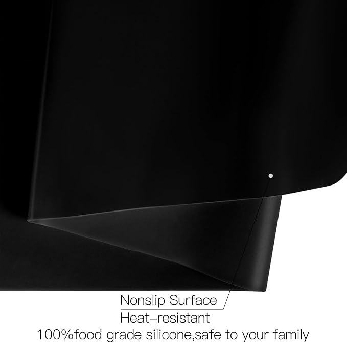 Large Silicone Mats for Kitchen Counter, 27.6 x 16'' Countertop Protector Mat Heat Resistant Mat for Air Fryer, Non-Slip Table Placemat for Kids, Nonstick Black Silicone Mat for Baking Pastry, 1Pcs