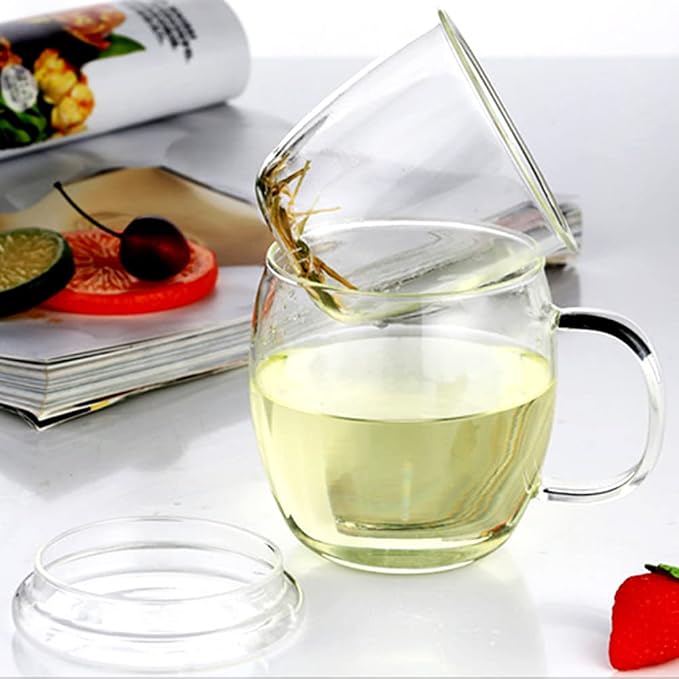 Glass Tea Cup with Infuser and Lid, 17 oz Clear Loose Leaf Tea Infuser Mug | Borosilicate Glass Tea Infuser for Black Tea, Teacup or Tea Steeper with Strainer for Brewing, Gift for Women and Tea Lovers