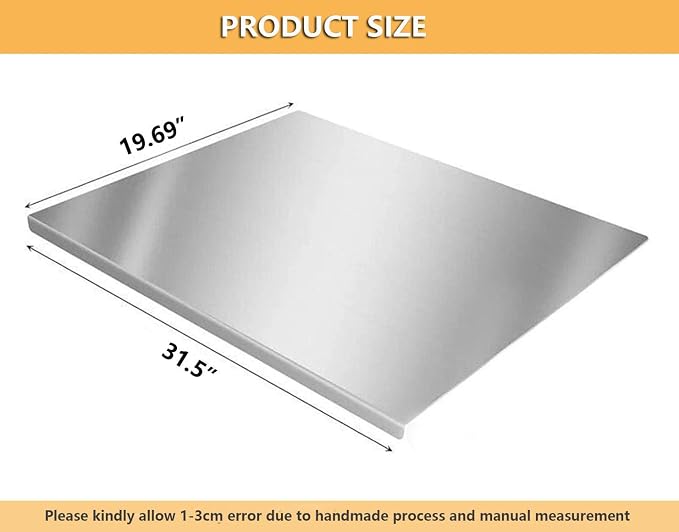 31.5”x 19.7” Stainless Steel Chopping Board with Lip, Large Steel Cutting Board with Rolling Pin, Metal Noodle Board Pastry Board Kneading Dough Board Stove Top Cutting Board for Kitchen