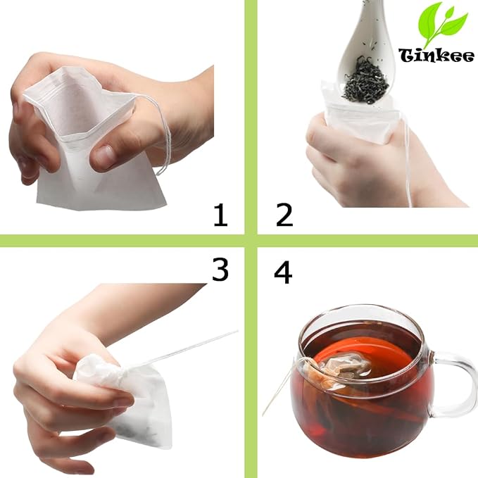 Tea Filter bags, safe and natural material, disposable tea infuser, empty tea bag with drawstring for loose leaf tea, set of 100（3.15 x 3.94 inch ） (White)