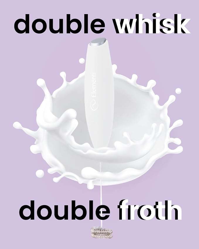 Elementi Milk Frother Wand - Easy to Use Handheld Electric Stirrer for Powder Drinks, Durable & Powerful Coffee Whisk & Protein Powder Mixer Wand, Hand Frother, Coffee Stirrers Electric (White)