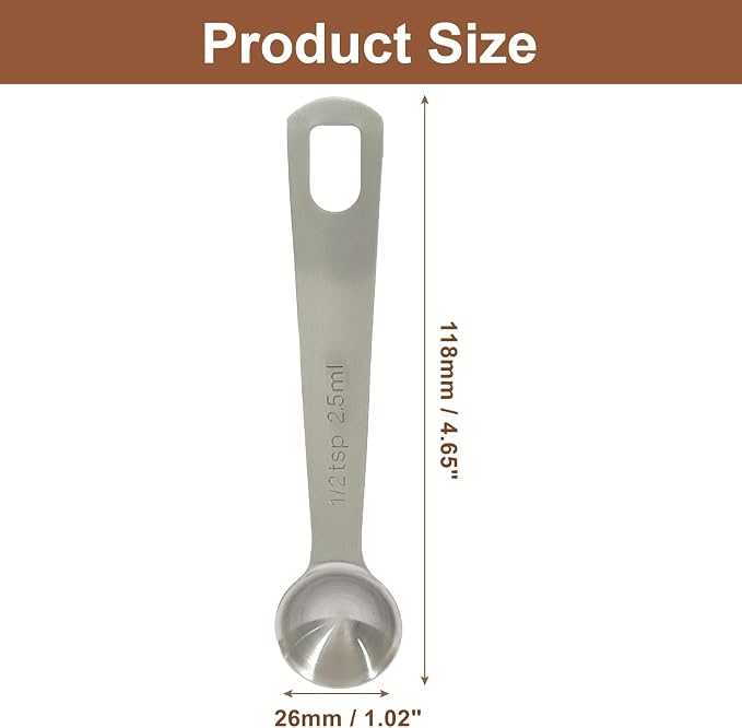 2Pcs 1/6 Tbsp (1/2 Tsp | 2.5 Ml) Stainless Steel Measuring Spoons | For Measuring Coffee Powder, For Measuring Grains, For Measuring Loose Tea
