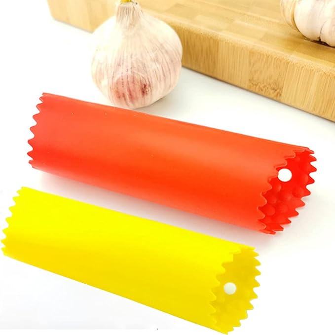 2 Set Silicone Garlic Peeler Easy Roller Tube Useful Garlic Odorfree Kitchen Tool (Red,Yellow)