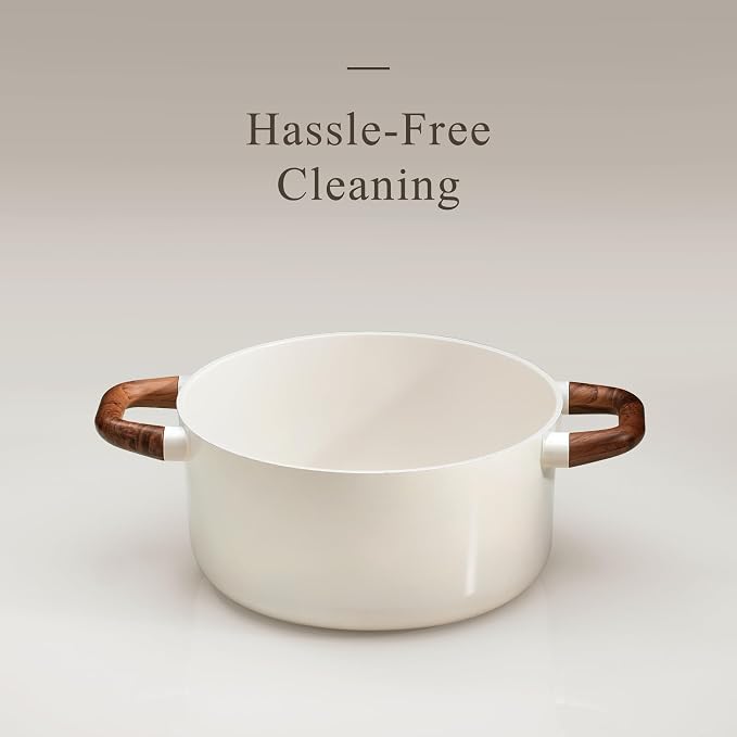 CAROTE 5QT Nonstick Stock Pot with Lid, 5 Quart Casserole with Ladle, Even Heating Stockpot, Fits All Stoves, Non Stick Big Cooking Pots PFOA Free, White