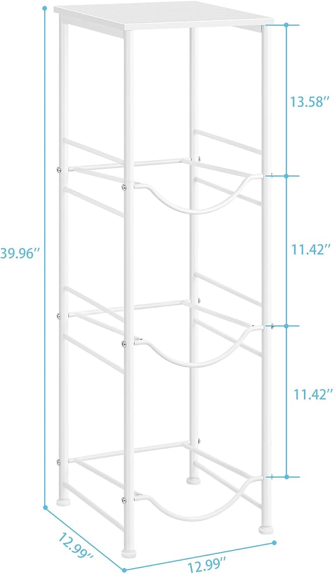 OYEAL 5 Gallon Water Bottle Jug Holder 3-Tier Water Bottle Holder Organizer with Top Shelf, Heavy Duty Water Dispenser Stand Rack for Kitchen Living Room Office, White