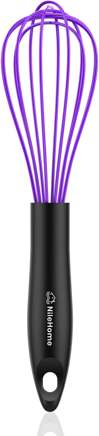 NileHome Silicone Whisk 10", Kitchen Whisk Kitchen Wisk Wire Whisks for Cooking, Whisking, Blending, Beating, Stirring-Purple