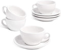 LE TAUCI 6 oz Cappuccino Cups with Saucers, Set of 4 Ceramic Coffee Cup and Saucer Set for Latte, Au Lait, Flat White, Mocha, Tea, Embossed Coffee Cups, White