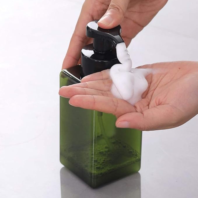 Foaming Soap Dispenser, 9oz Plastic Refillable Pump Bottle, 2 Pack, Green | Hand Dispenser for Liquid Soap, Shampoo & Body Wash – Saves Soap with Rich Foam, Reusable, Easy to Refill, BPA-Free