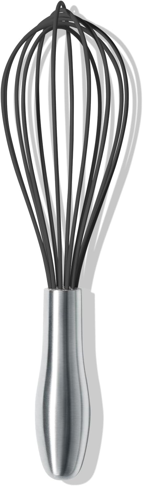 OYV 10-Inch Black Silicone Whisk, Non-Scratch, 18/10 Stainless Steel Handle | 480°F Heat Resistant, BPA-Free Silicone, Sealed Waterproof Handle, Nonstick-Safe, Dishwasher Safe