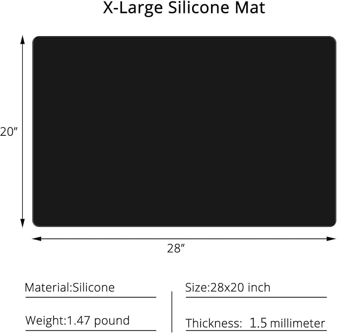 Silicone Mats for Kitchen Counter, Large Silicone Countertop Protector, Nonskid Heat Resistant Desk Saver Pad, Multipurpose Mat, Placemat (XL-28" x 20"x 0.06", Black)