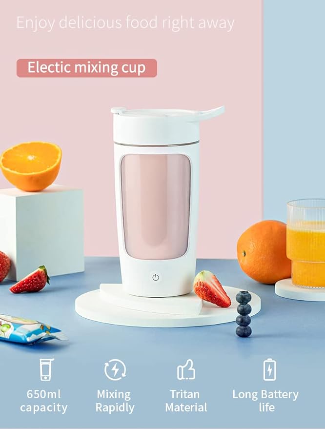 Electric Shaker Bottle 22oz Rechargeable Self Stirring Cup BPA Free Tritan | Portable, leak-proof, easy clean, powerful motor. For protein, coffee, milk, gym, kitchen, office, school, travel