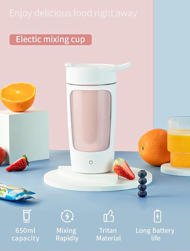 Electric Shaker Bottle 22oz Rechargeable Self Stirring Cup BPA Free Tritan | Portable, leak-proof, easy clean, powerful motor. For protein, coffee, milk, gym, kitchen, office, school, travel