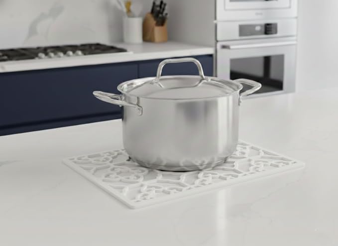 GASARÉ, Extra Large, Thick, Silicone Trivet for Hot Dishes, Pots, and Pans, Heat Resistant Mat for Countertop, Hot Pad for Kitchen, Easy to Clean, 16 x 12 x 3/8 Inches, (White, Spaniard)