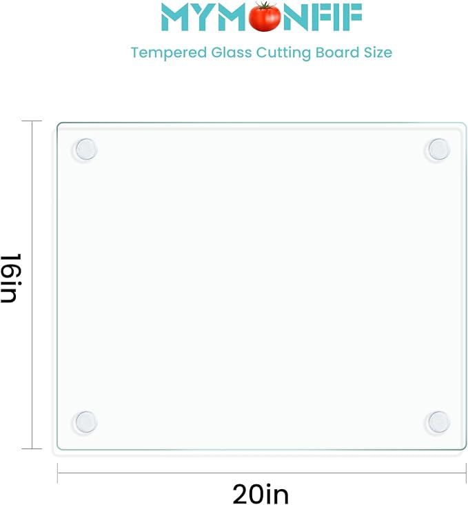 Mymonfif Tempered Glass Cutting Board for Kitchen, Clear Glass Board for Countertop, with Non-Slip Feet, Heat Resistant, Extra Large Size 16x20" 1Pcs