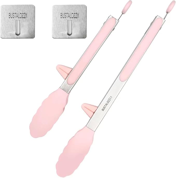 2 Pack Pink Silicone Cooking Tongs, 12-9Inch Stainless Steel Tongs for Cooking Heat Resistant Silicone Cooking Tongs Perfect for Grilling, Salad, and Canning