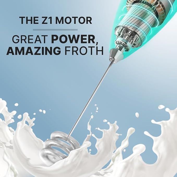 Zulay Powerful Milk Frother for Coffee with Upgraded Titanium Motor - Handheld Electric Whisk, Milk Foamer, Mini Mixer & Coffee Blender for Frappe, Latte, Matcha, No Stand - Pristine Teal