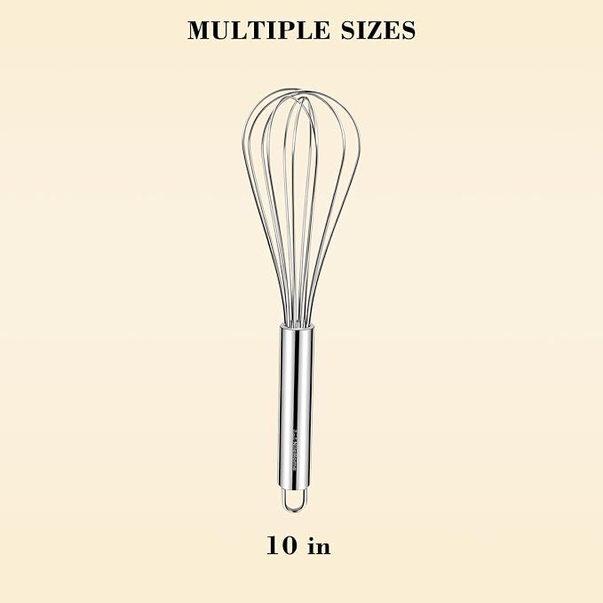 NileHome Stainless Steel Whisk 10" Kitchen Whisk Wisking Tool Kitchen Wisk Wire Whisks for Cooking, Whisking, Blending, Beating, Stirring