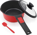 2.5 Qt Non Stick Sauce Pan with Lid, Nonstick Sauce Pot & Saucepan with Pour Spout, Milk Pan Pasta Pot, Mini Cooking Pot Induction Compatible, Detachable Handle, Oven Safe, PFOA Free, Red | Milk pan with removable handle. Suitable for all types of cook...