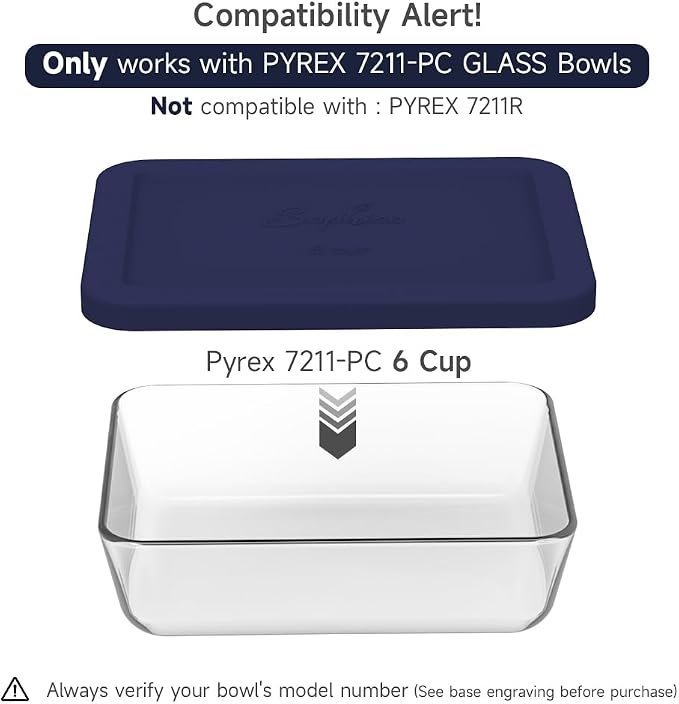 Sophico 6 Cup Rectangle Silicone Airtight Replacement Lid for Pyrex 7211-PC | Food Grade Silicone, Leakproof、Airtight Lids, Dishwasher Microwave Safe(2 pack)
