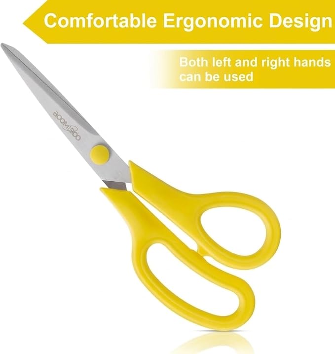 Scissors, BOOMIBOO 8" All Purpose 24 Pack - Comfort-Grip Scissors for Office Desk Accessories Sewing Fabric Home Craft School Supplies, Teacher/Class Supplies, Right/Left Handles (Rainbow Color)