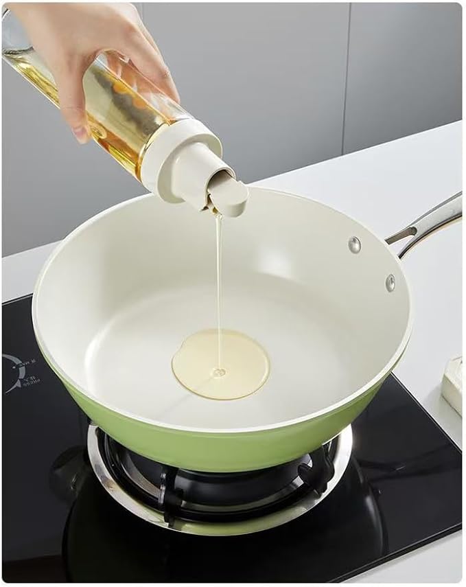 Nonstick Ceramic Frying Pan, Stir Fry Pans with Lid, Gas Electric & Induction Compatible (Green, Pan with Lid 12 inch)