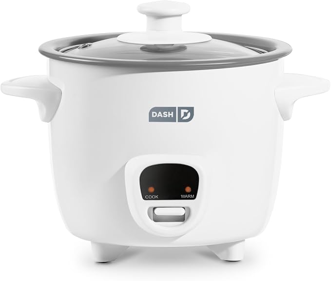 Dash Mini Rice Cooker, 2-Cup Removable Ceramic Nonstick Pot, White | Small Rice Cooker, Rice Maker for One, Keep Warm Function, Cooks Oatmeal, Quinoa & Grains