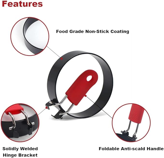3-Inch Non-Stick Egg Rings for Frying Eggs, 4-Pack Stainless Steel Egg Ring & Pancake Mold Set, Professional Round Egg Cooker Rings for Griddle, Skillet, and Blackstone Grill