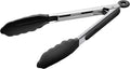 Doosu Kitchen Tongs with Silicone Tips for Cooking Serving (9in, Black) | 600°F Heat Resistant Food Tong, Heavy Duty Stainless Steel Locking Tong for BBQ, Grilling Steak, Salad, Toast, Pasta
