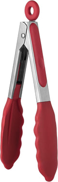 U-Taste Kitchen Tong for Cooking, 600ºF Heat-Resistant Silicone, 7in/Red | Small Mini Silicon Tongs for Serving Food, Short Salad Thong with Non Stick Rubber Tips & 18/8 Stainless Steel Handle