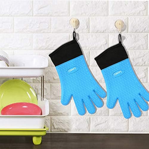 Silicone Oven Mitts Gloves - Heat Resistant, Non-Slip for BBQ, Grilling | 450°F Double-Layer｜Waterproof Kitchen Cooking Barbecue Mittens ｜5 Finger Hot Mitt for Baking, Smoker& Cast Iron(One Size)
